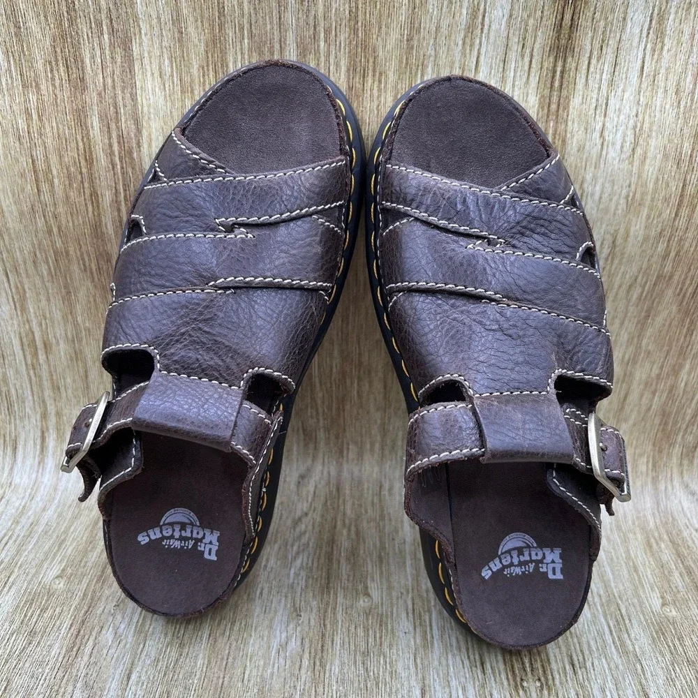 Dr. Martens Maxxy Slide Men's Size 13 Brown Leather Fisherman Buckle Sandals NEW